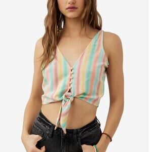 NEW O’Neill Zera Tank Top Tie Front V-Neck Lightweight Striped Cropped XXL